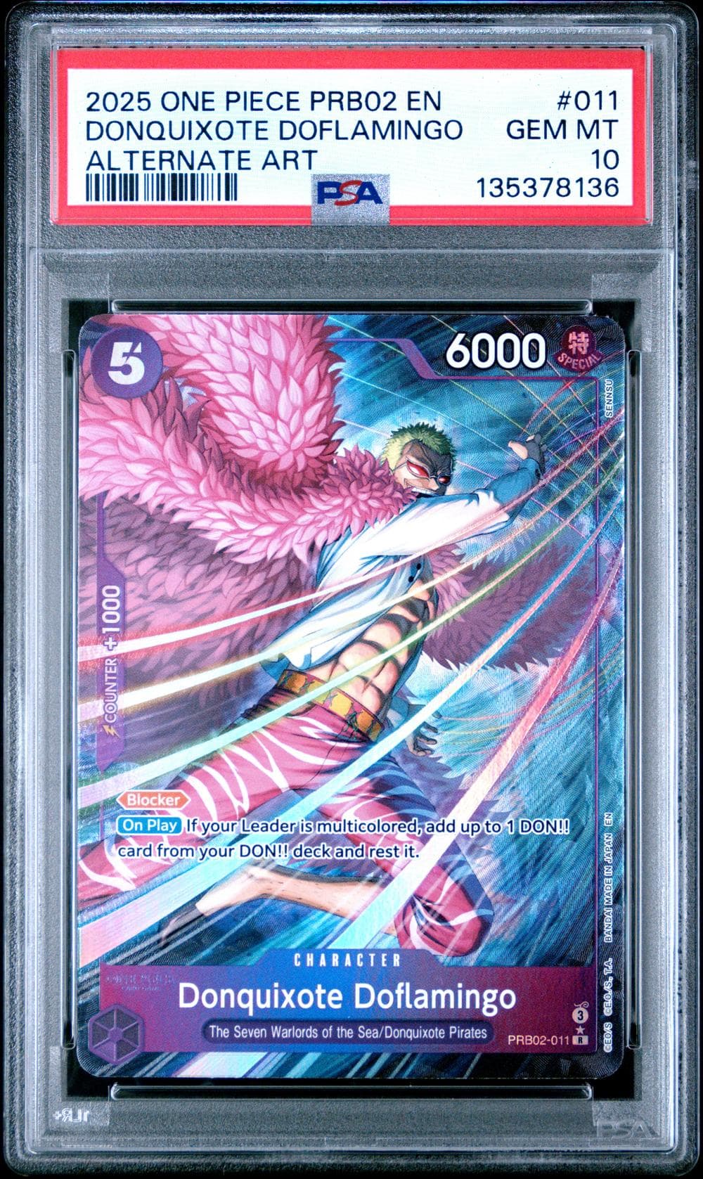 PRB02-011 Donquixote Doflamingo (Alt Art) PSA 10.0 GEM - MT slab