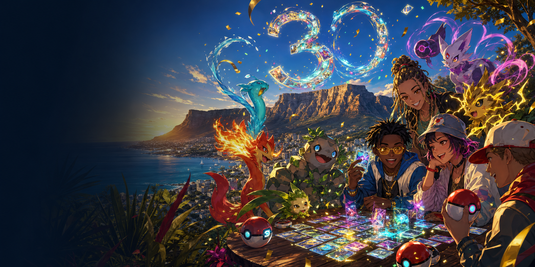 Original anime-inspired collectors and fantasy creatures celebrating trading cards in Cape Town
