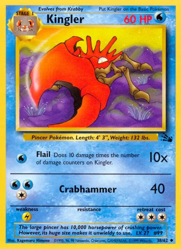Kingler - Fossil - 38 - Unlimited - card