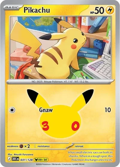 Pikachu - 30th Celebration - 031/128 - Holofoil - card