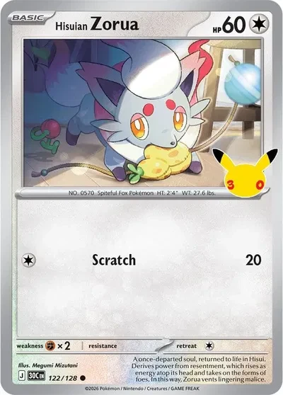 Hisuian Zorua - 30th Celebration - 122/128 - Holofoil - card