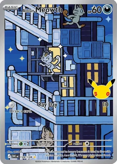 Alolan Meowth - 30th Celebration - 139/128 - Holofoil - card