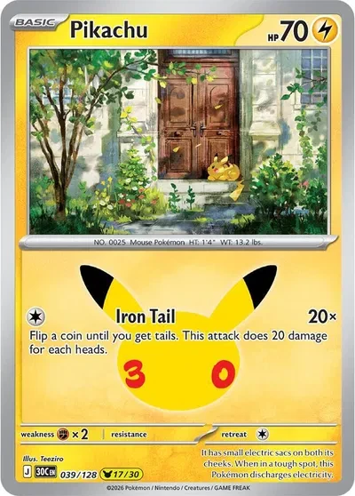 Pikachu - 30th Celebration - 039/128 - Holofoil - card