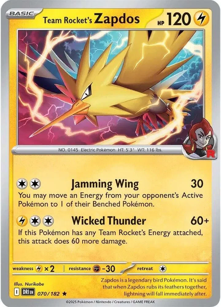 Team Rocket's Zapdos - Destined Rivals - 070/182 - Holofoil - card