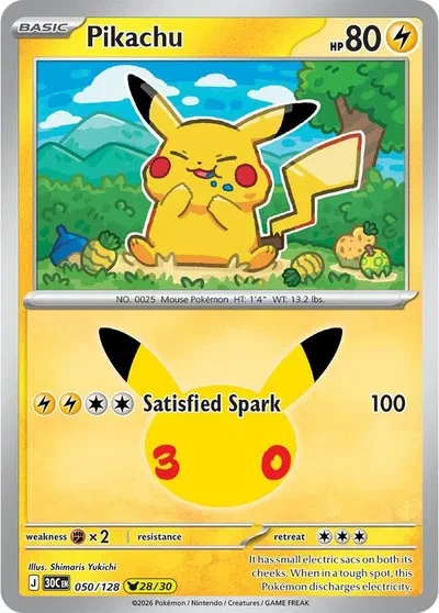 Pikachu - 30th Celebration - 050/128 - Holofoil - card