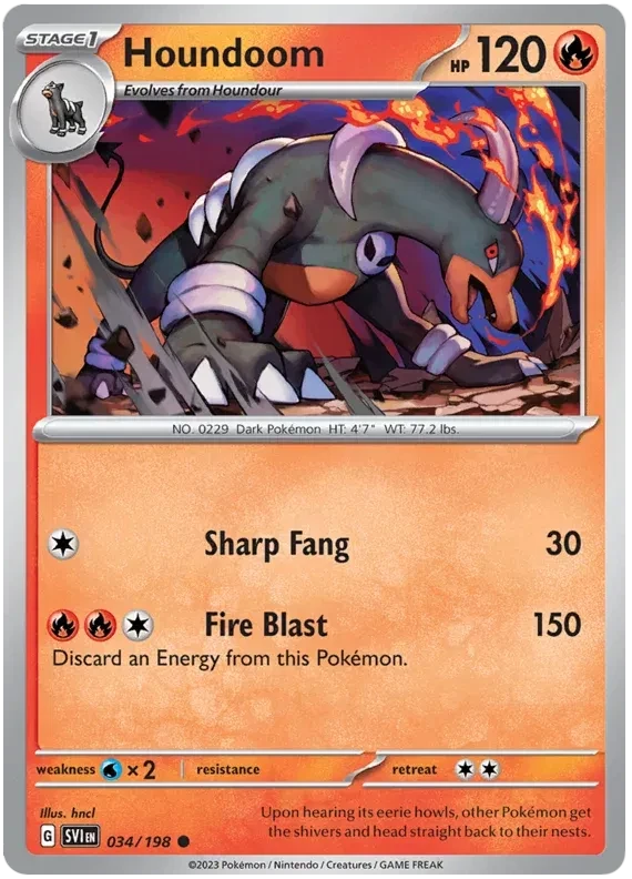 Houndoom - Scarlet & Violet Base Set - 034/198 - Reverse Holofoil - card