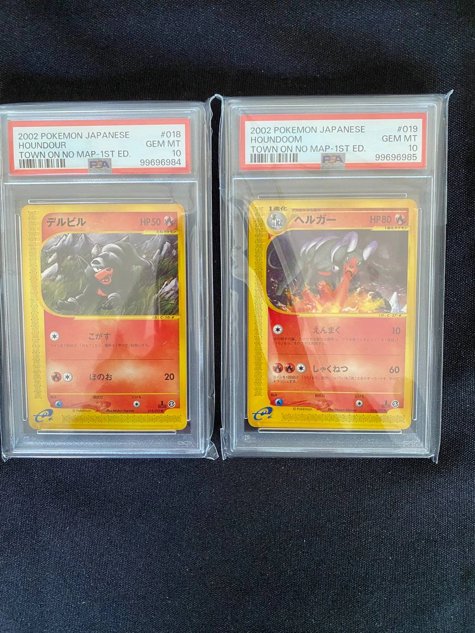 Houndour & Houndoom - Sequential PSA 10 Set - Town on No Map - 018/092 & 019/092 - Sequential certification set - graded slab