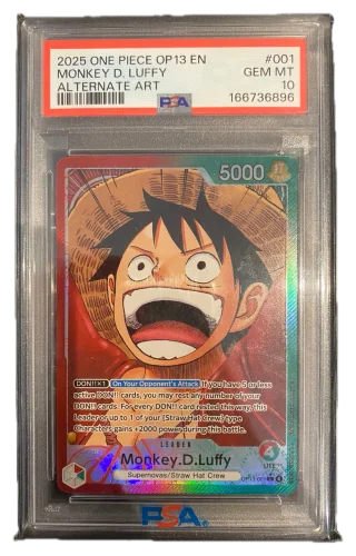 Monkey.D.Luffy OP13-001 Alternate Art Leader - PSA 10 (English) - Carrying On His Will (OP13) - Alternate Art - graded slab